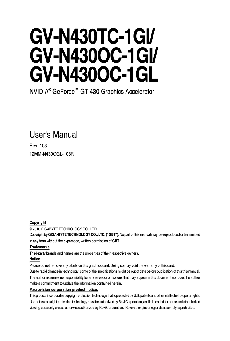 Página 1 del manual Manual de usuario Gigabyte GeForce GT430