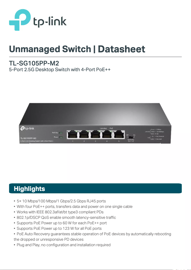 Image de la première page du manuel de l'appareil TL-SG105PP-M2