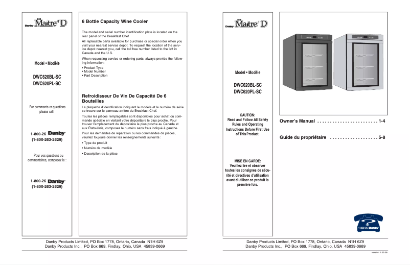 Page 1 de la notice Manuel utilisateur Danby DWC620PL-SC