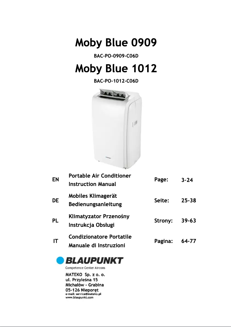 Image de la première page du manuel de l'appareil Moby Blue 1012