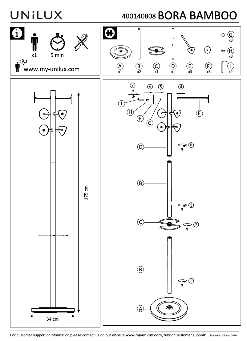 Page n°1 - Manuel utilisateur Unilux Bora Bamboo
