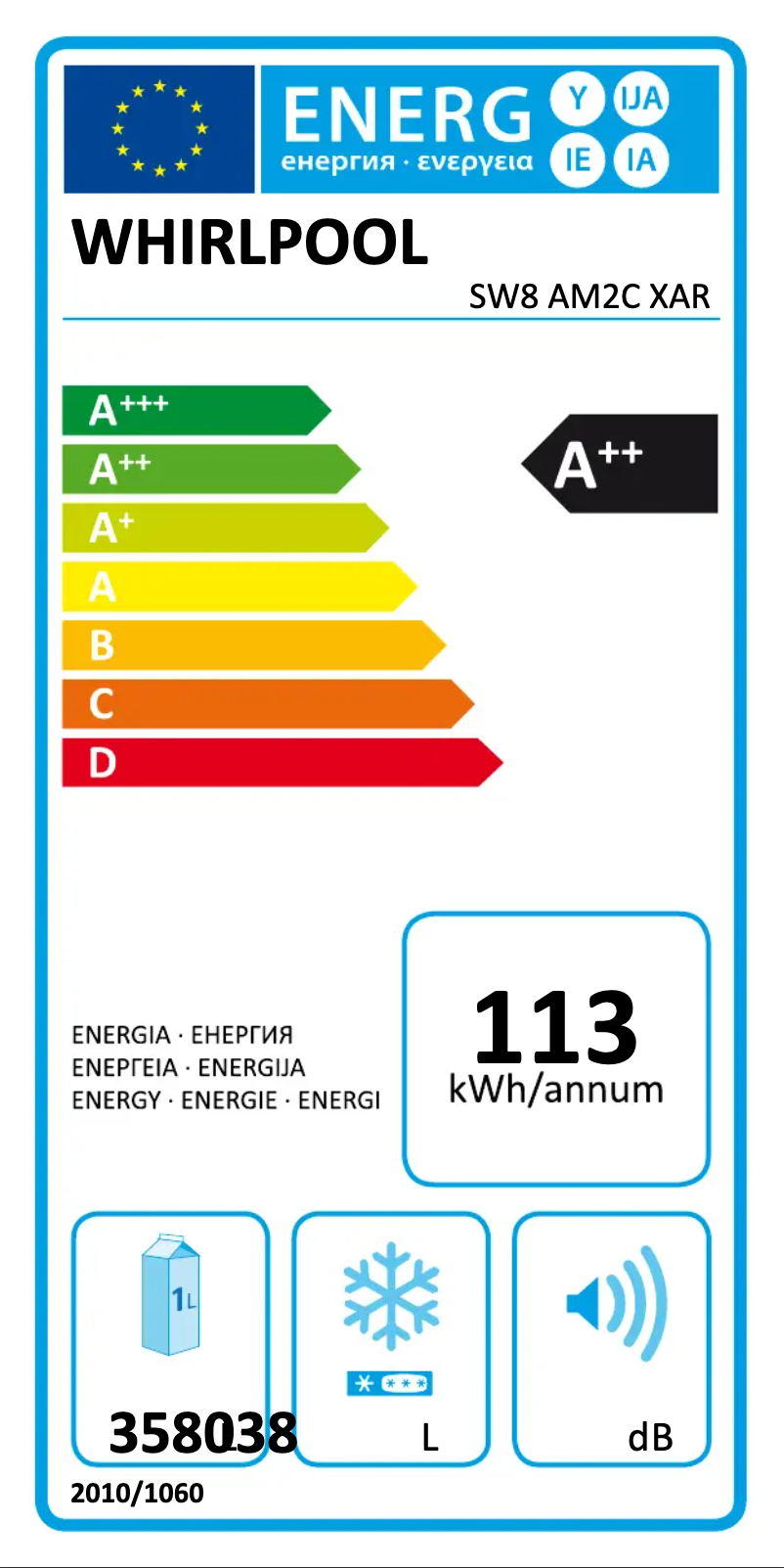 Page n°1 - Label énergétique Whirlpool SW8 AM2C XAR