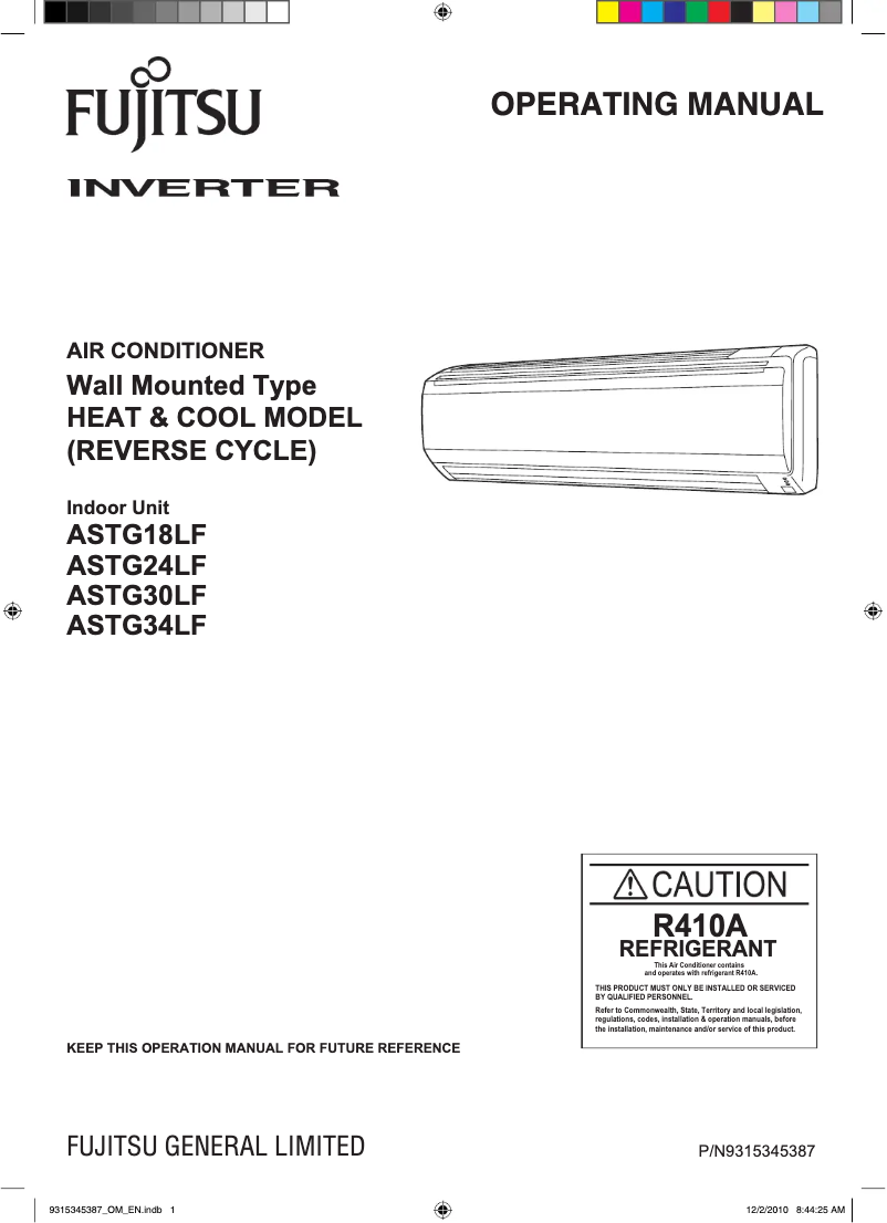 Page 1 de la notice Manuel utilisateur Fujitsu ASTG18LFCA