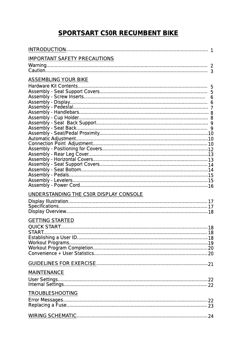 Page n°1 - Manuel utilisateur SportsArt C50r