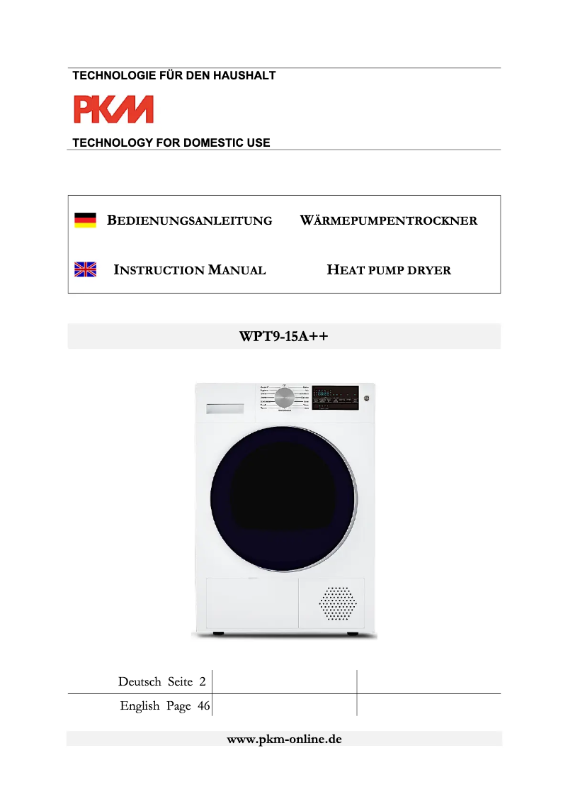Page 1 de la notice Manuel utilisateur PKM WPT9-15A++