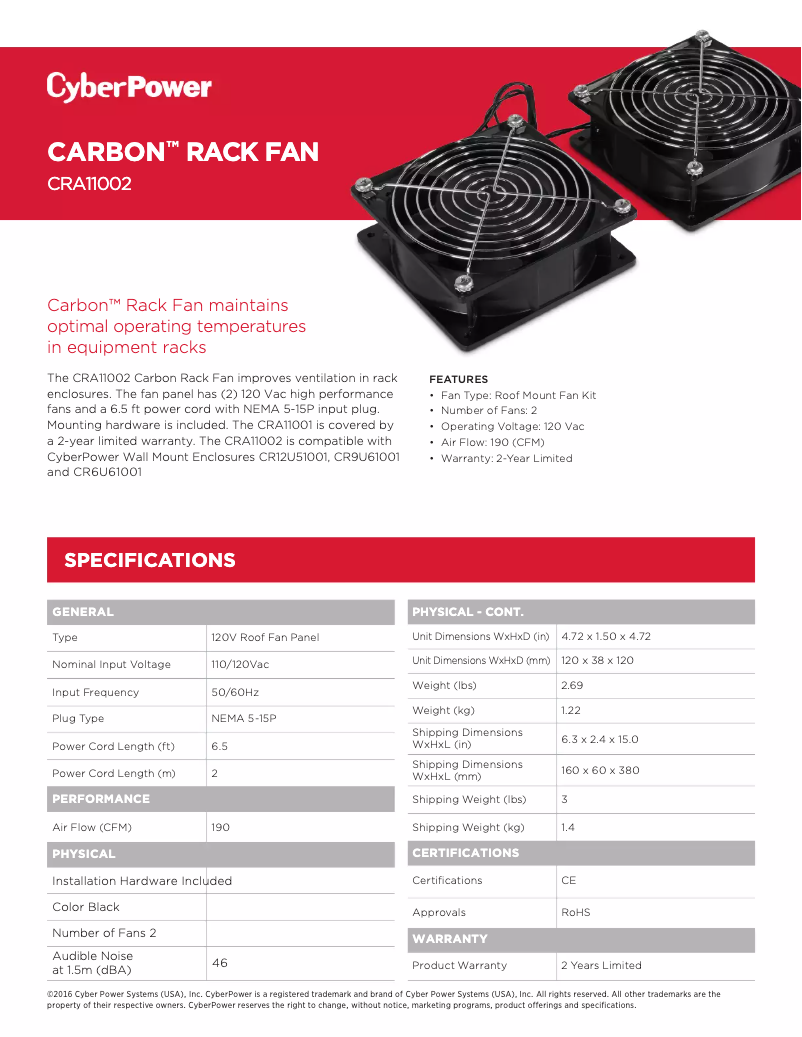 Page 1 de la notice Fiche technique CyberPower CRA11002