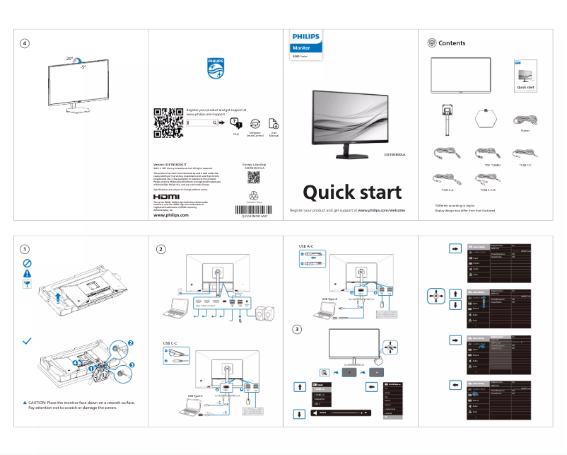 Page 1 de la notice Guide de démarrage rapide Philips 32E1N3600LA
