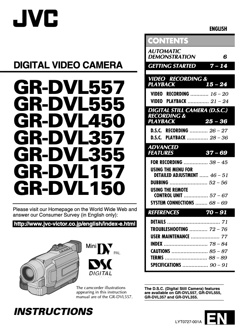 Image de la première page du manuel de l'appareil GR-DVL355