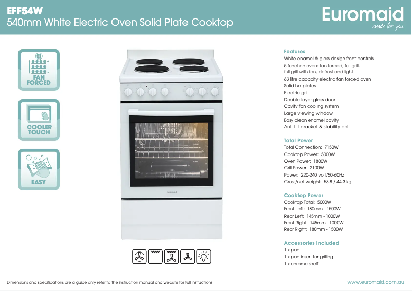 Página 1 del manual Ficha técnica Euromaid EFF54W