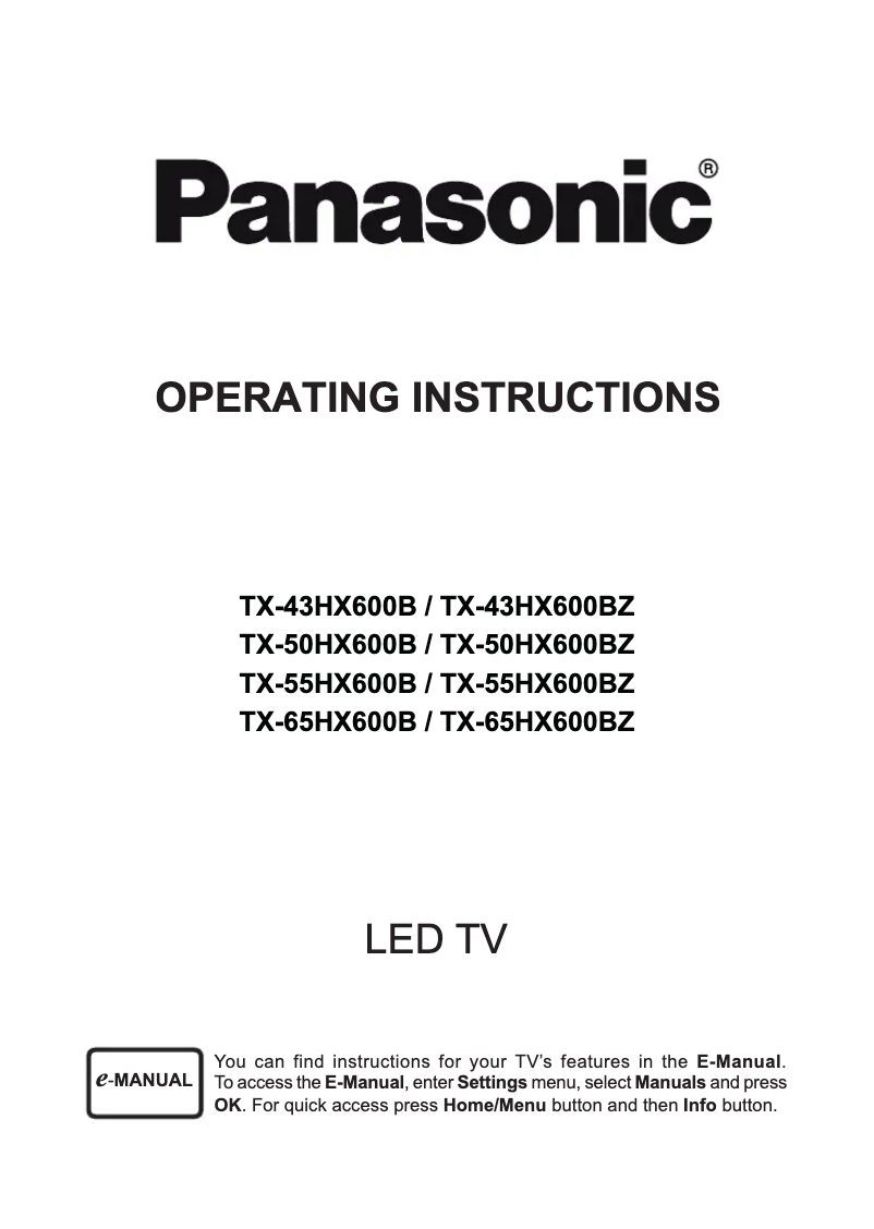 Page 1 de la notice Manuel utilisateur Panasonic TX-55HX600B