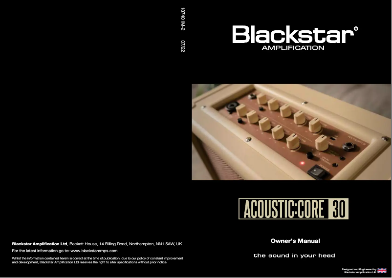 Page 1 de la notice Manuel utilisateur Blackstar ACOUSTIC:CORE 30