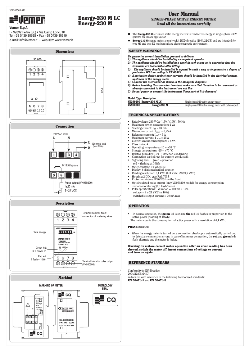 Image de la première page du manuel de l'appareil Energy-230 M LC