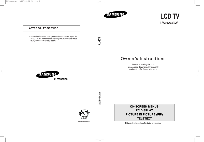 Page 1 de la notice Manuel utilisateur Samsung LW26A33W