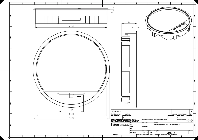 Page n°1 - Dessin technique Hager VR12127011