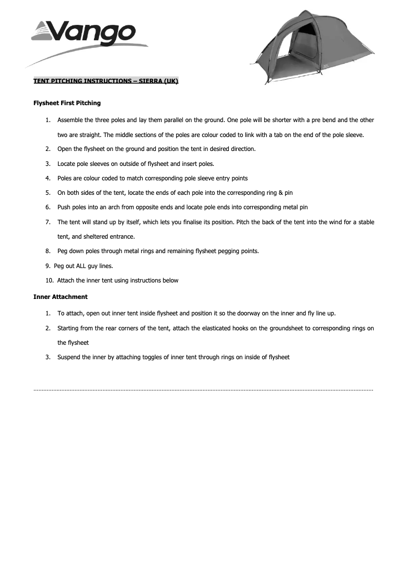 Page 1 de la notice Manuel utilisateur Vango Sierra 300