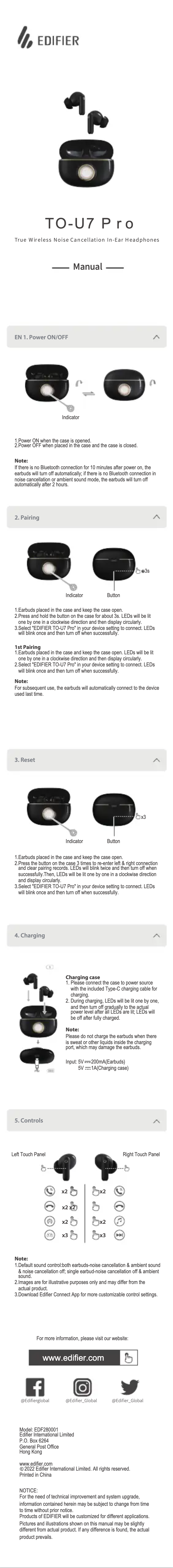 Page 1 de la notice Manuel utilisateur Edifier TO-U7 Pro