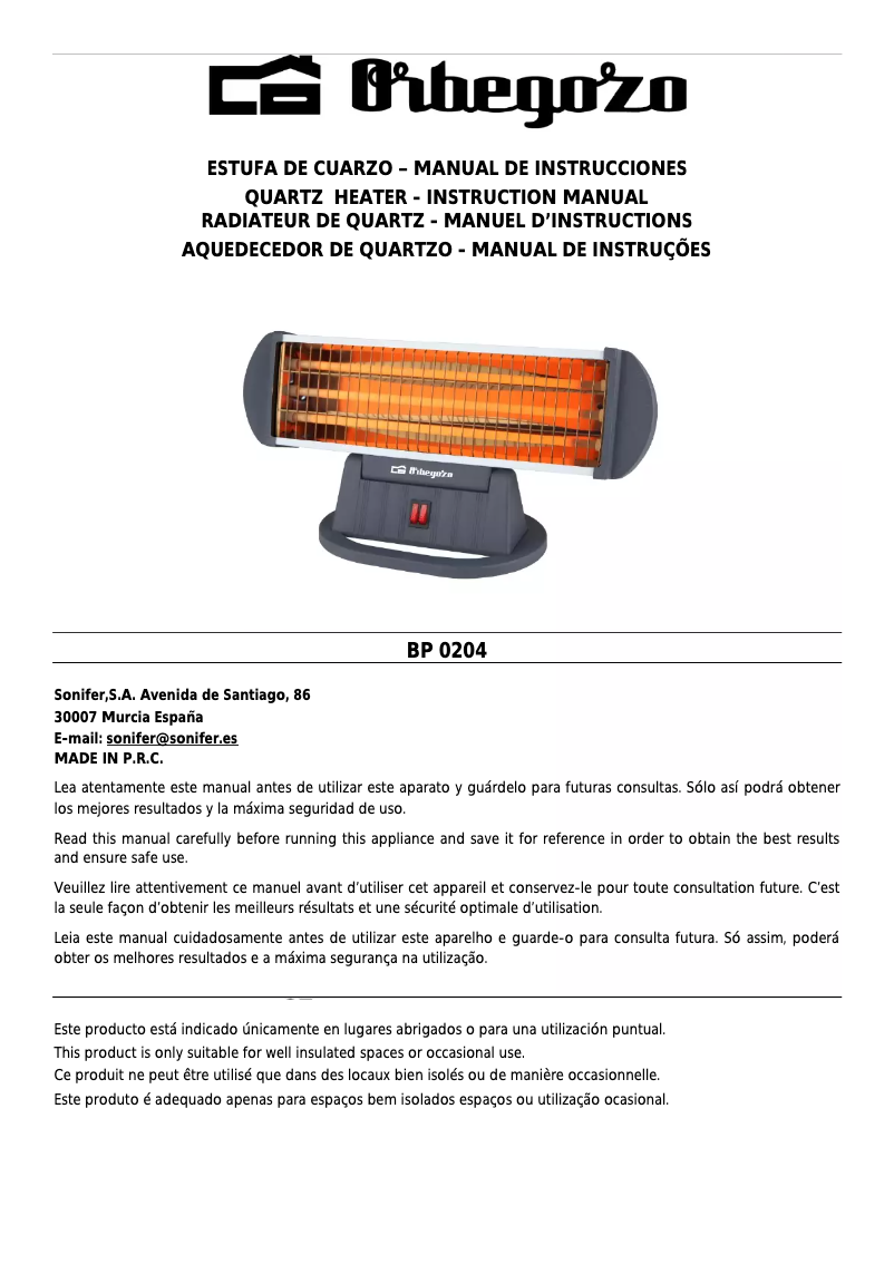 Page n°1 - Manuel utilisateur Orbegozo BP 0204