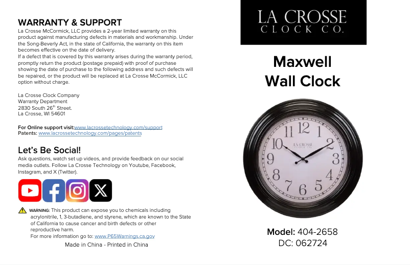 Image de la première page du manuel de l'appareil Maxwell 404-2658DC