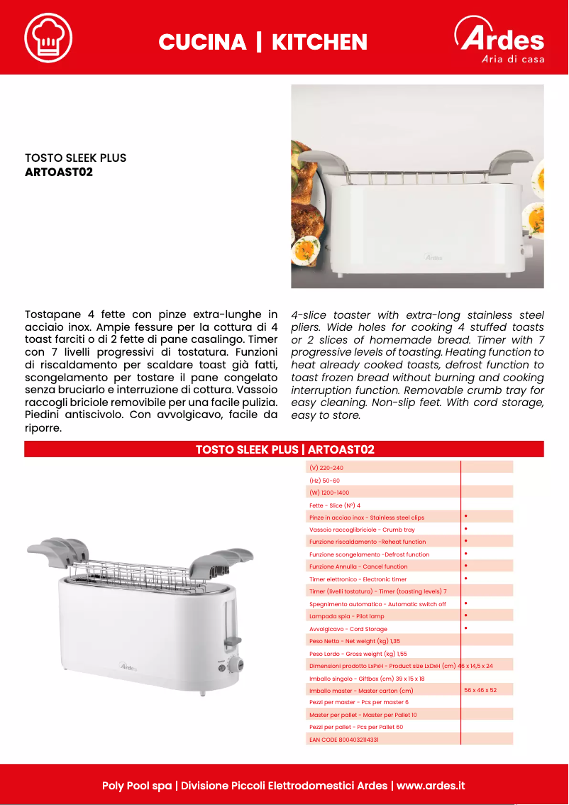 Page n°1 - Fiche technique Ardes Tosto Sleek Plus ARTOAST02