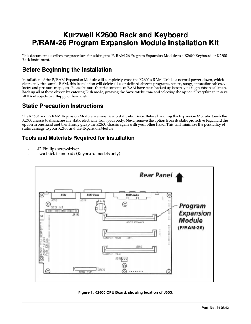 Page 1 de la notice Manuel utilisateur Kurzweil K2600