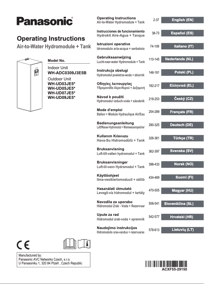 Page n°1 - Manuel utilisateur Panasonic WH-ADC0309J3E5B