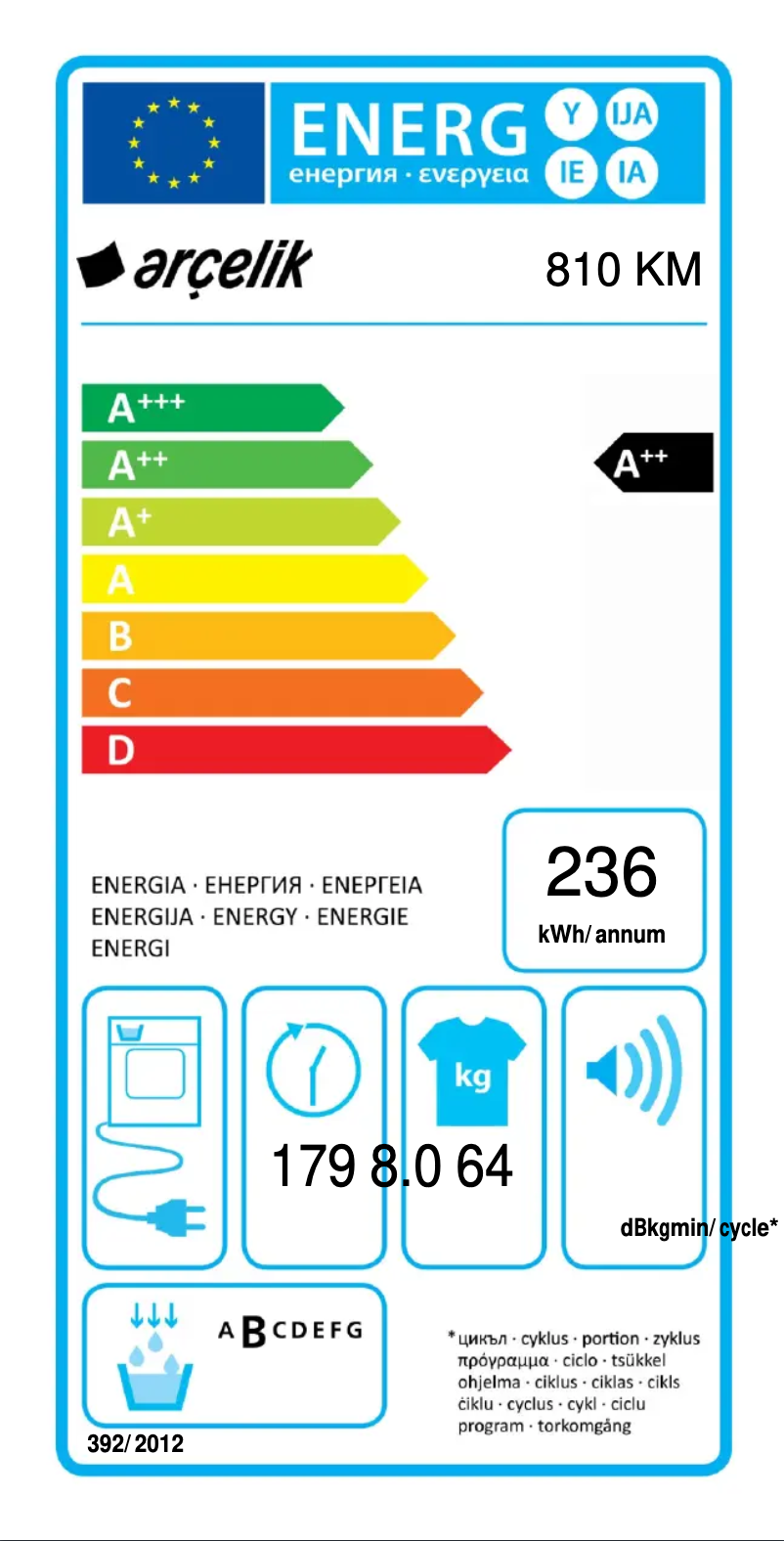 Page n°1 - Label énergétique Arçelik 810 KM