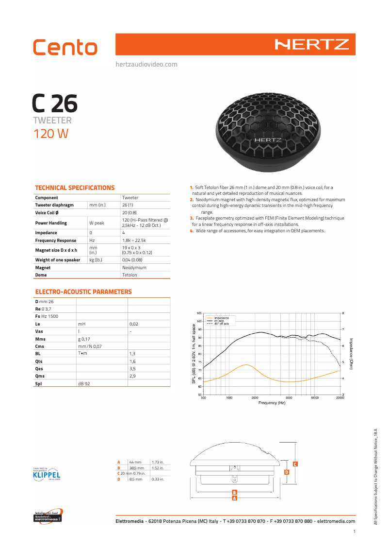 Page 1 de la notice Fiche technique Hertz C26