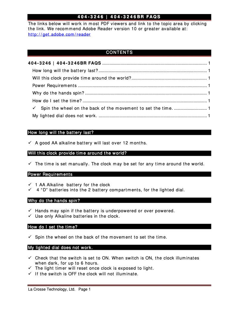 Page 1 de la notice FAQ La Crosse Technology 403-3246BRV2