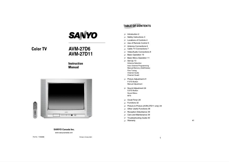 Page n°1 - Manuel utilisateur Sanyo AVM27D6