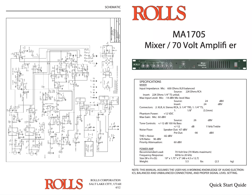 Page 1 de la notice Manuel utilisateur Rolls MA1705