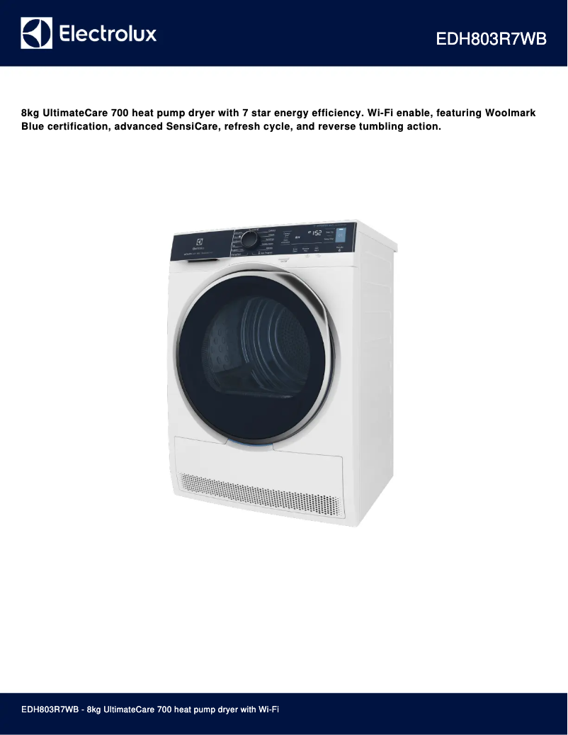 Page 1 de la notice Fiche technique Electrolux EDH803R7WB