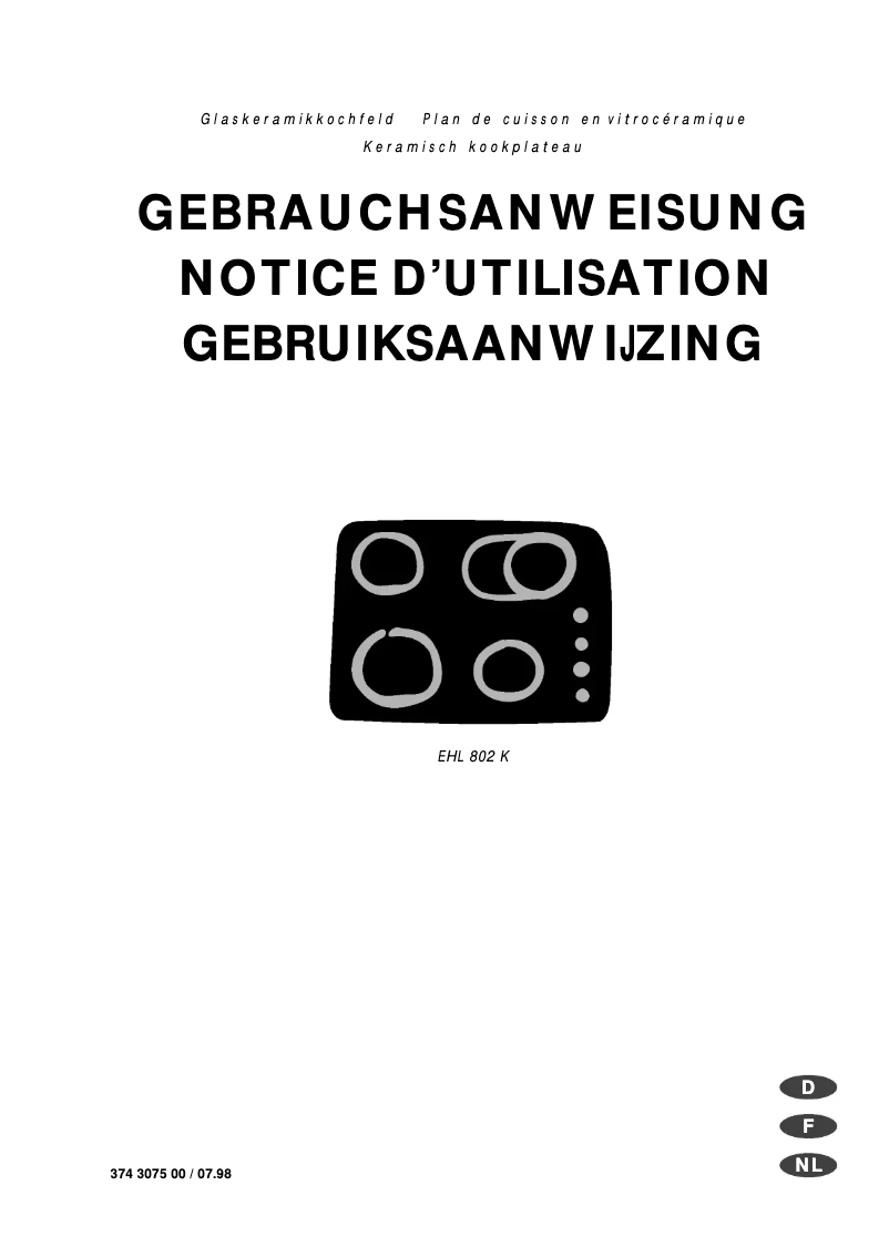Page n°1 - Manuel utilisateur Electrolux EHL802
