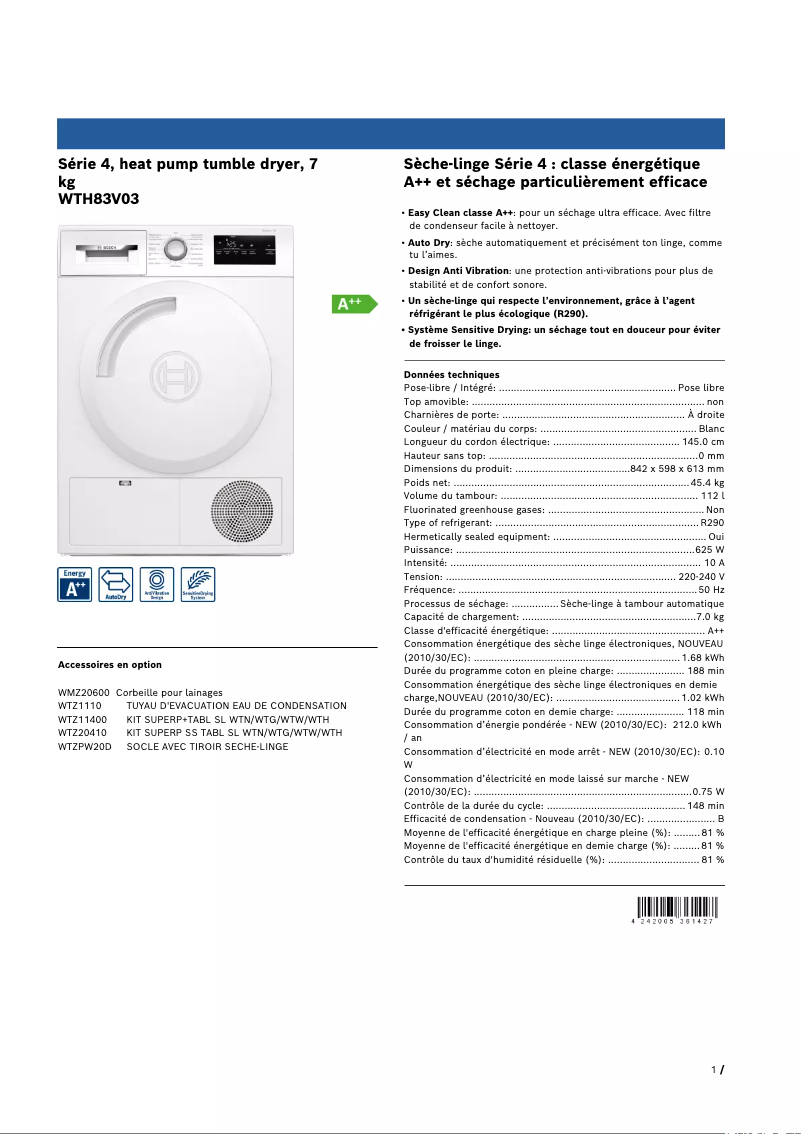 Image de la première page du manuel de l'appareil WTH83V03