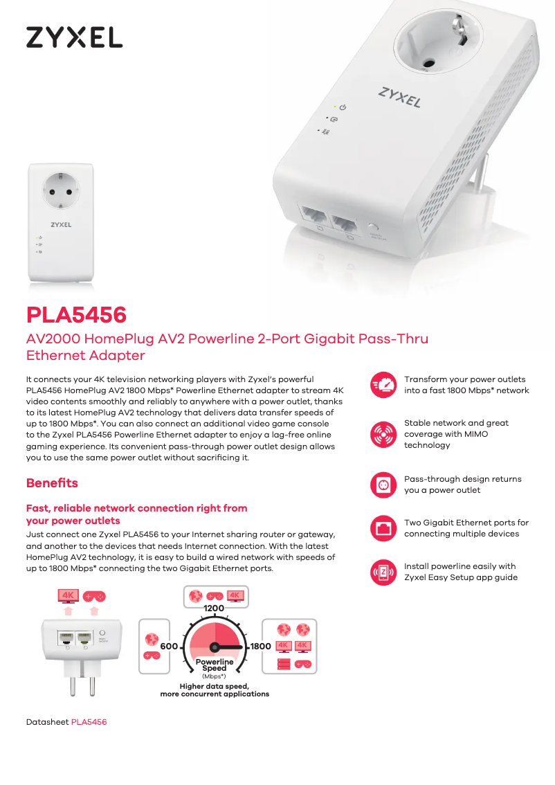 Page 1 de la notice Fiche technique ZyXEL PLA5456
