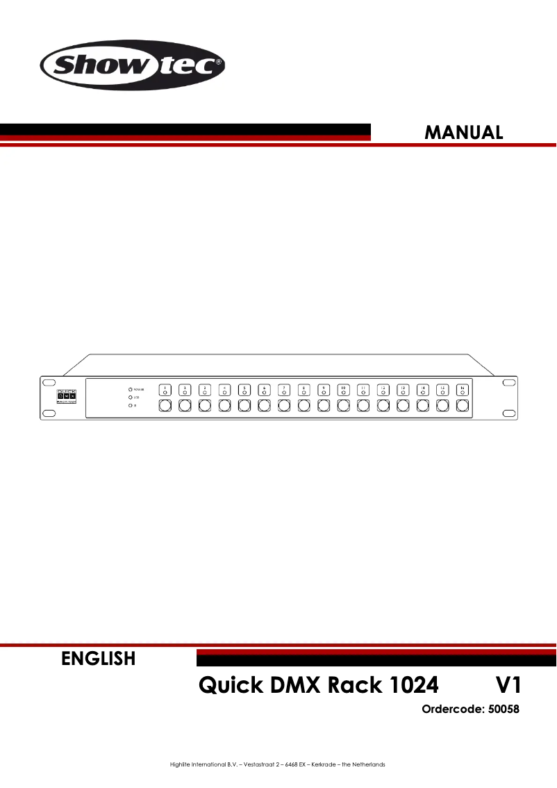 Page 1 de la notice Manuel utilisateur Showtec Quick DMX Rack 1024