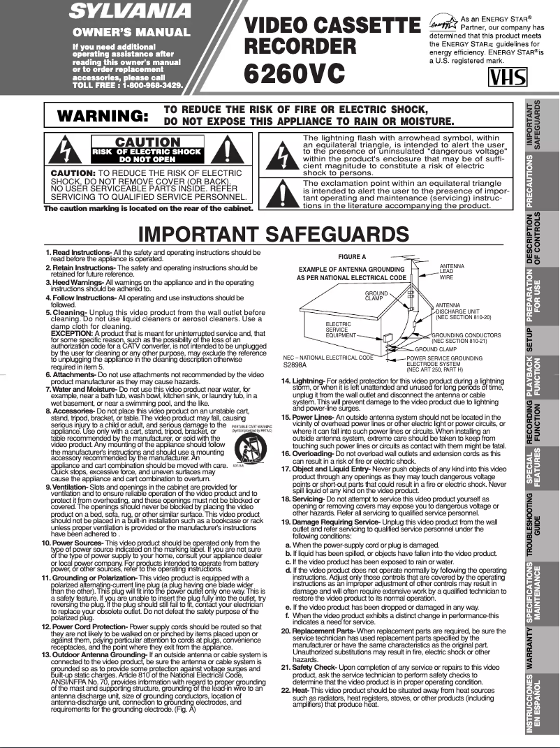 Page 1 de la notice Manuel utilisateur Sylvania 6260VC