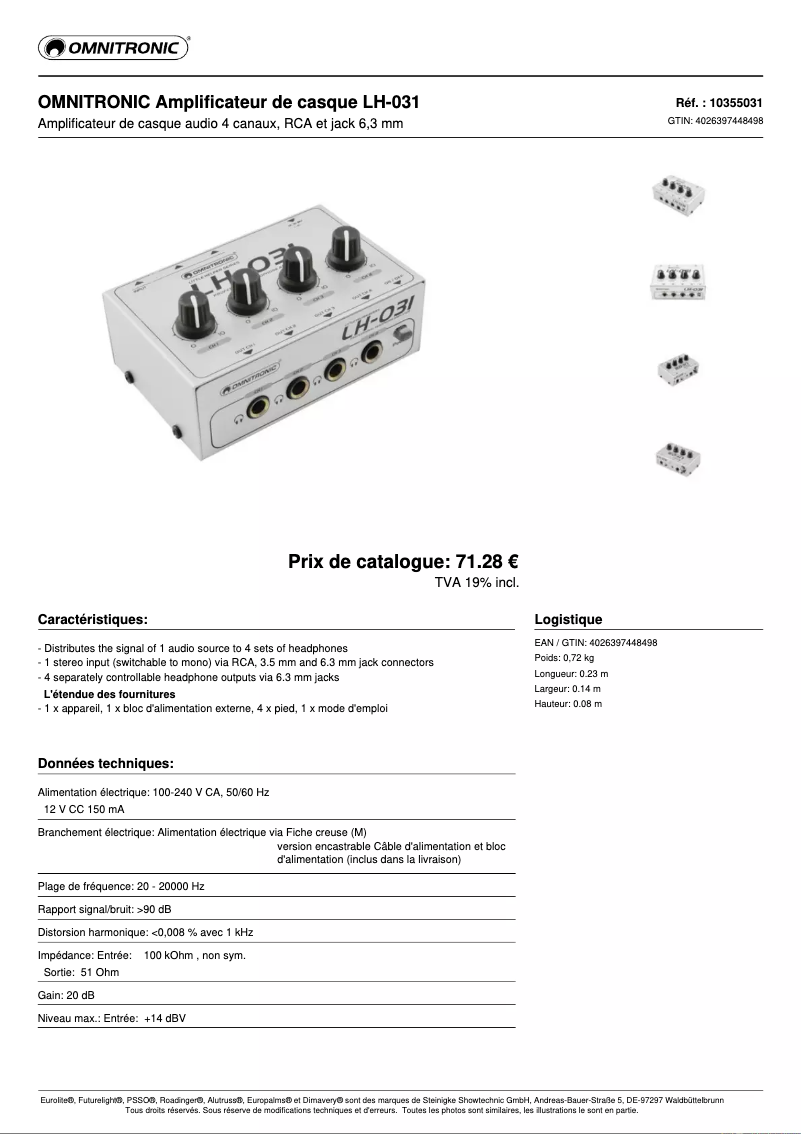 Página 1 del manual Ficha técnica Omnitronic LH-031
