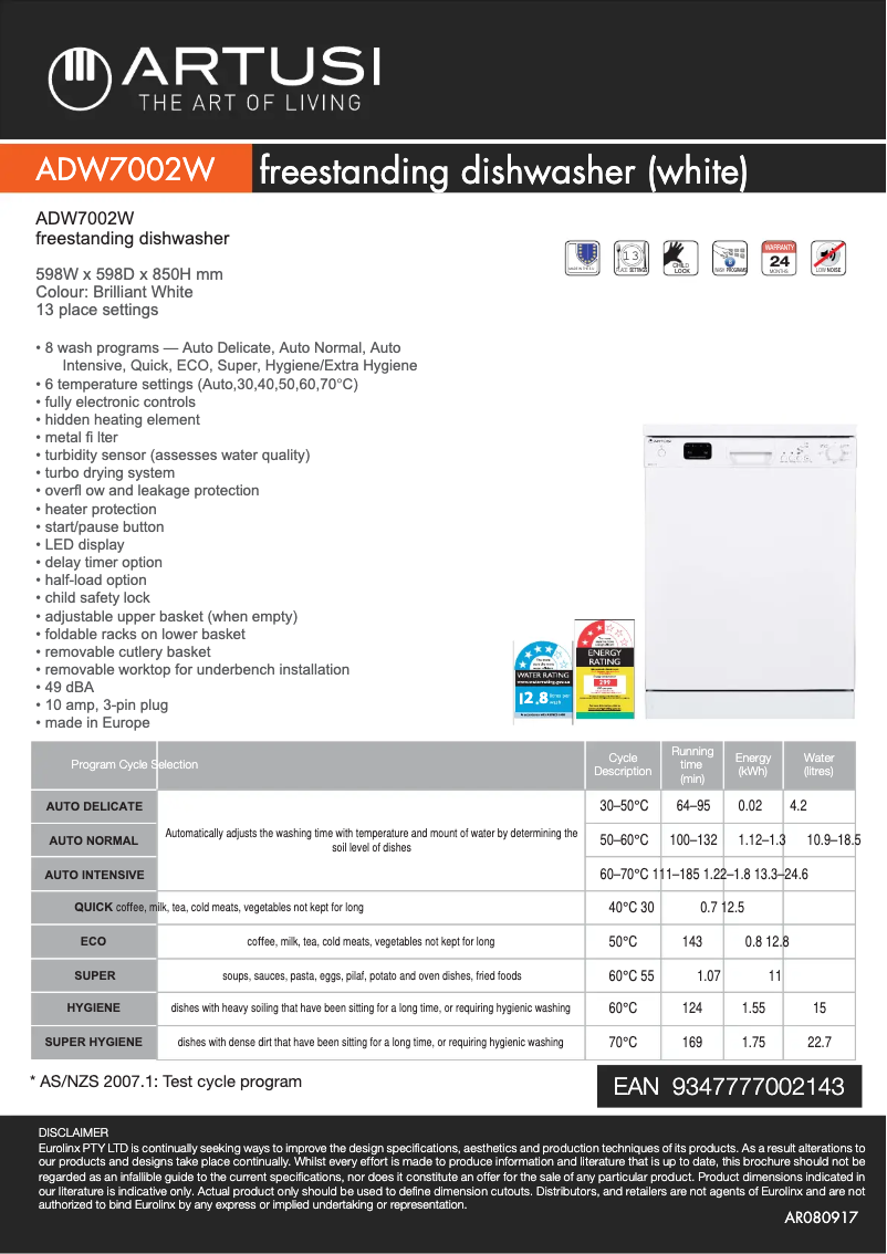 Image de la première page du manuel de l'appareil ADW7002W