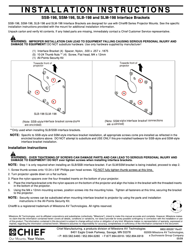 Page n°1 - Manuel utilisateur Chief RPMB198