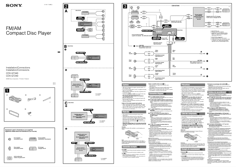 Page n°1 - Guide d'installation Sony CDX-GT240