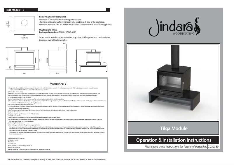 Page 1 de la notice Manuel utilisateur Jindara Tilga