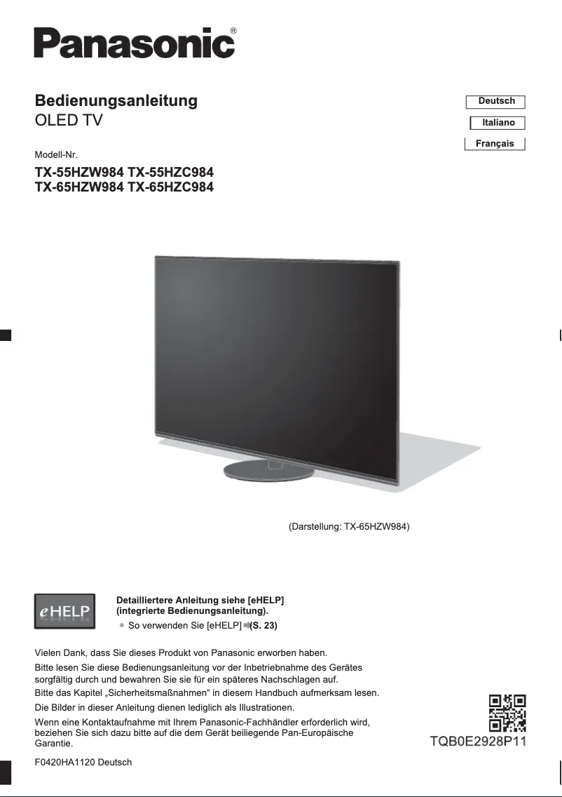 Page 1 de la notice Manuel utilisateur Panasonic TX-65HZC984