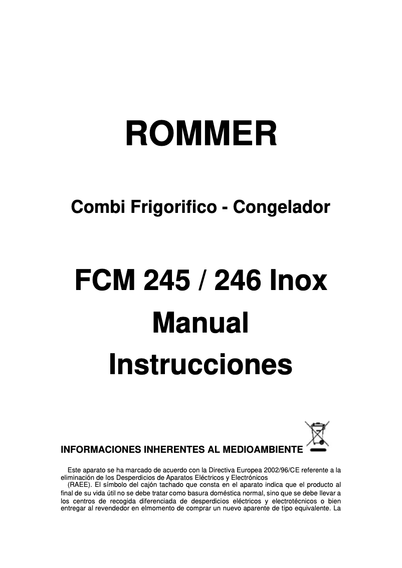 Page 1 de la notice Manuel utilisateur Rommer FCM 245