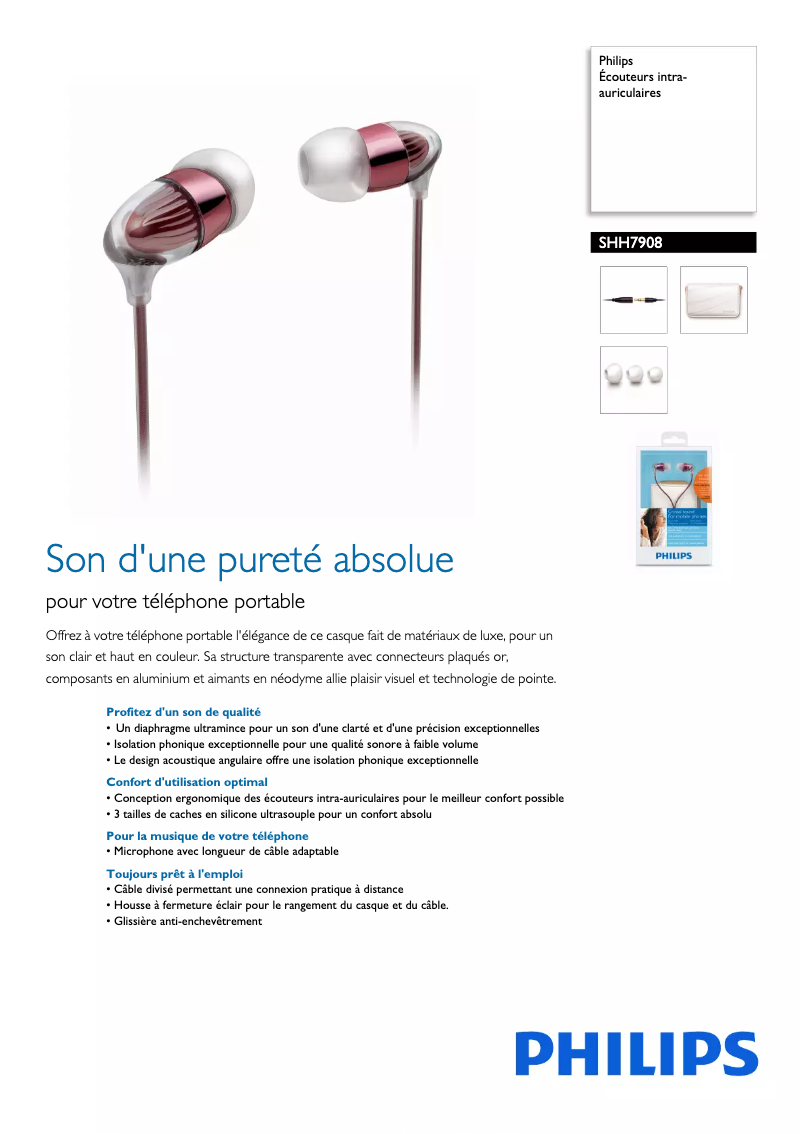 Page 1 of the manual Technical Sheet Philips SHH7908