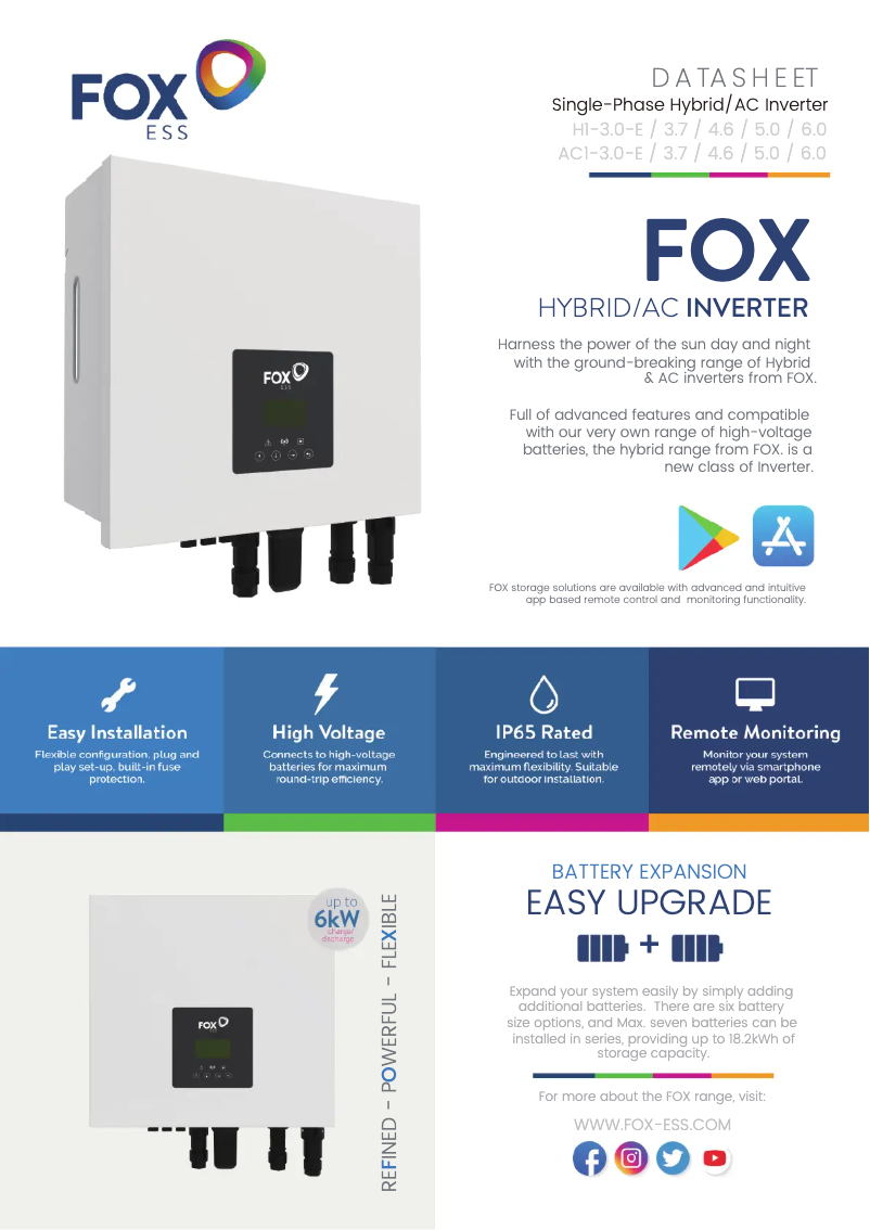 Page n°1 - Fiche technique FOX ESS H1-3.7-E