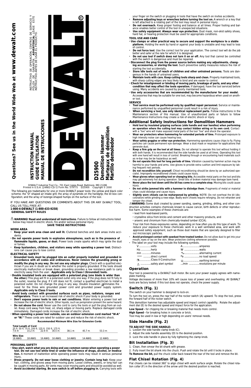 Page 1 de la notice Manuel utilisateur DeWalt D25900K