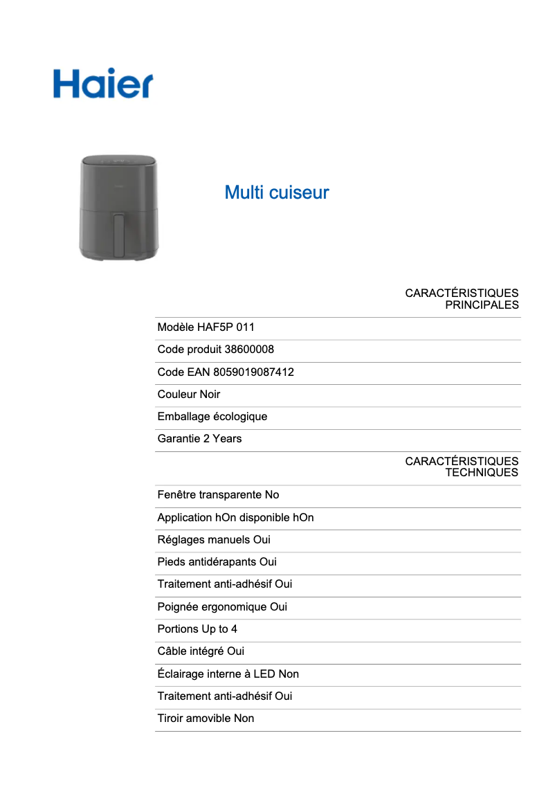 Image de la première page du manuel de l'appareil HAF5011