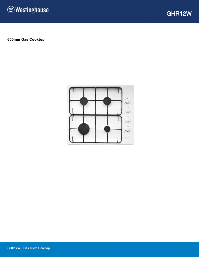 Page n°1 - Fiche technique Westinghouse GHR12W