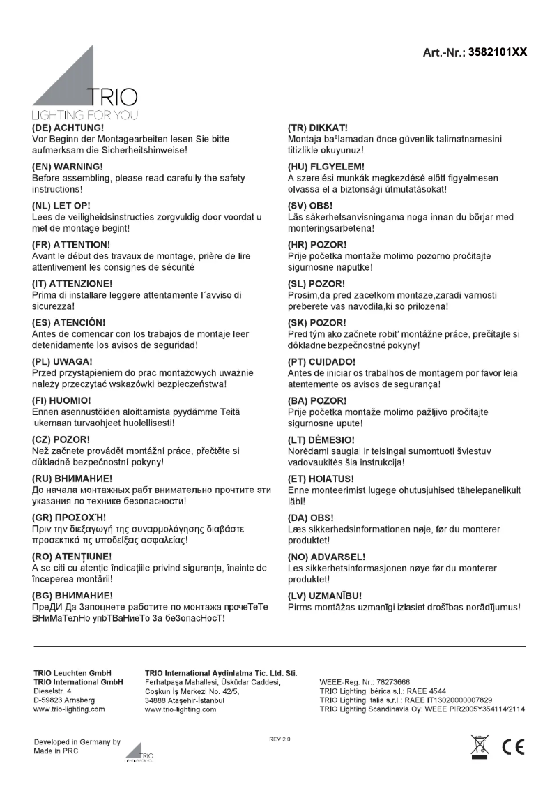 Page 1 de la notice Manuel utilisateur Trio Lighting Livaro 358210107