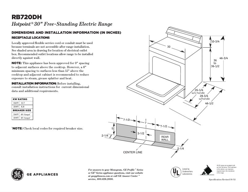 Page 1 de la notice Fiche technique Hotpoint RB720DHCC